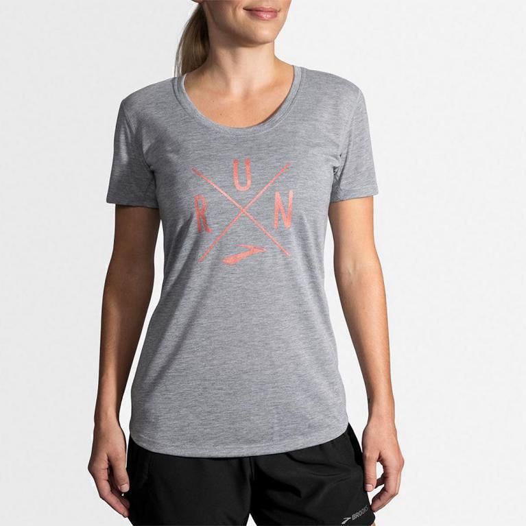 Brooks Women's Distance Graphic Running Tank Top Singapore - Grey (87036-JMFR)